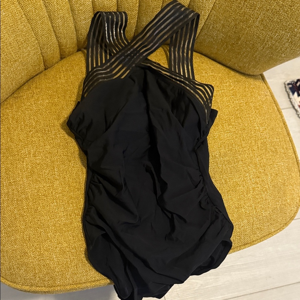 Black Swimsuit with Striped Straps